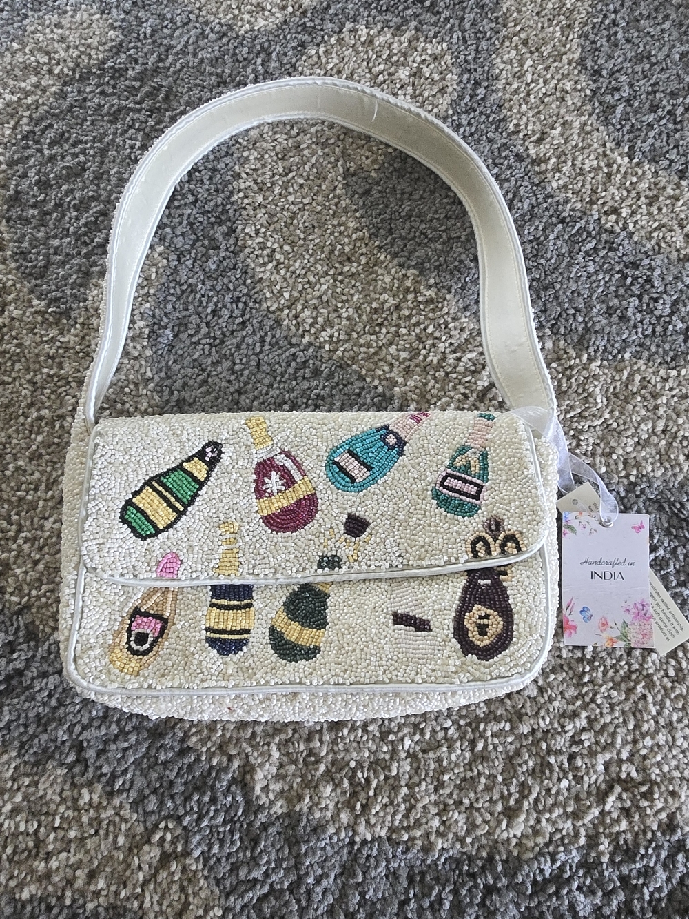 Viral Tiktok Wine Handcrafted Beaded White Cocktail Clutch